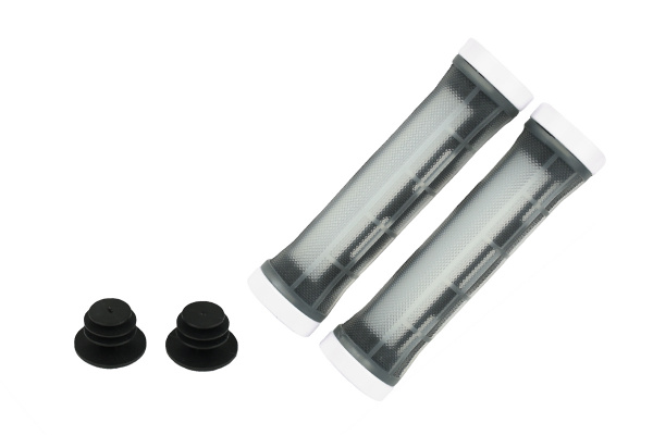 Грипсы MTB HL-G309, 130мм, с 2 грипстопами, под шестигранник, черные-серебристые