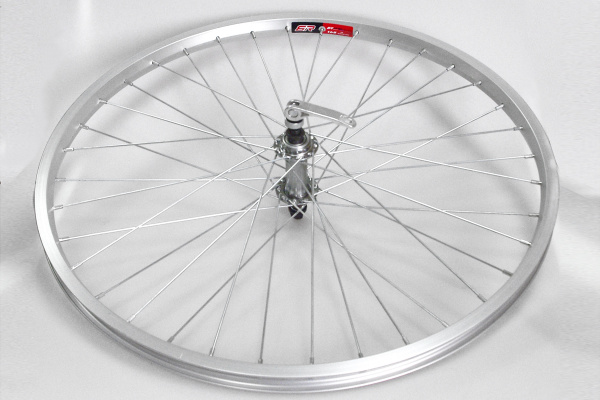 Колесо переднее 24", обод алюминиевый одинарный на 36 спиц, серебристый, эксцентрик